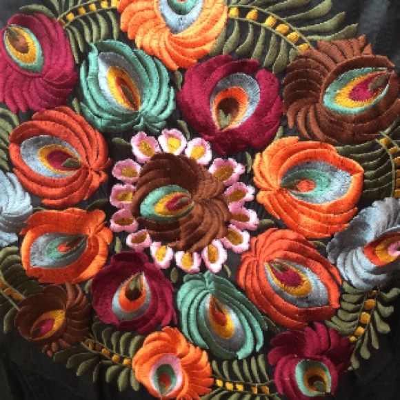 Boho Floral Embroidered Distressed Denim Jacket - Picture 3 of 7